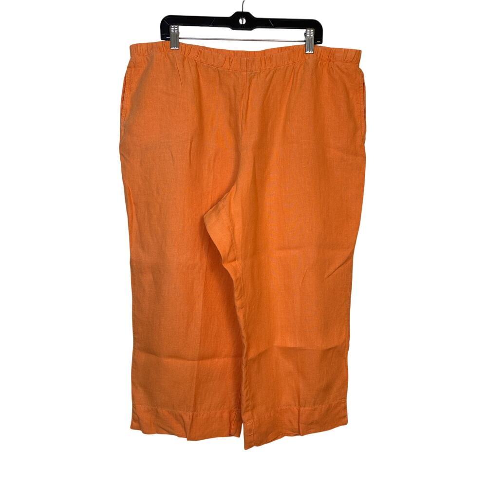 J JIll 100% Linen Wide Leg Cropped Pants Sz XL Pull On Orange Beach Pockets